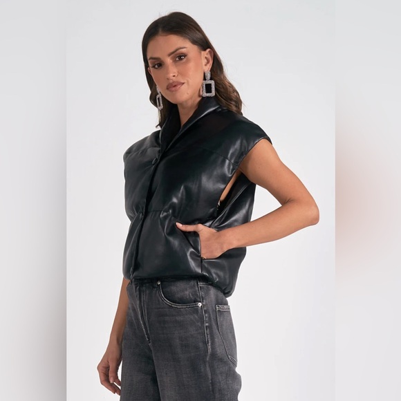 Elan Jackets & Blazers - Elan Black Faux Leather Skye Vest